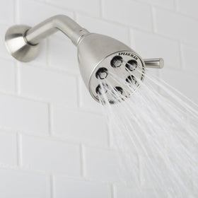 Close-up of Speakman Icon 6-Jet showerhead nozzles and self-cleaning plungers.