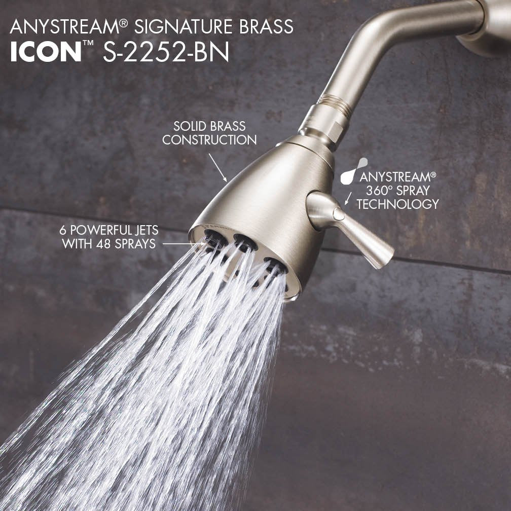 Speakman Icon 6-Jet showing multiple spray patterns for versatile use.