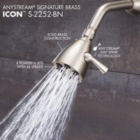 Speakman Icon 6-Jet showing multiple spray patterns for versatile use.