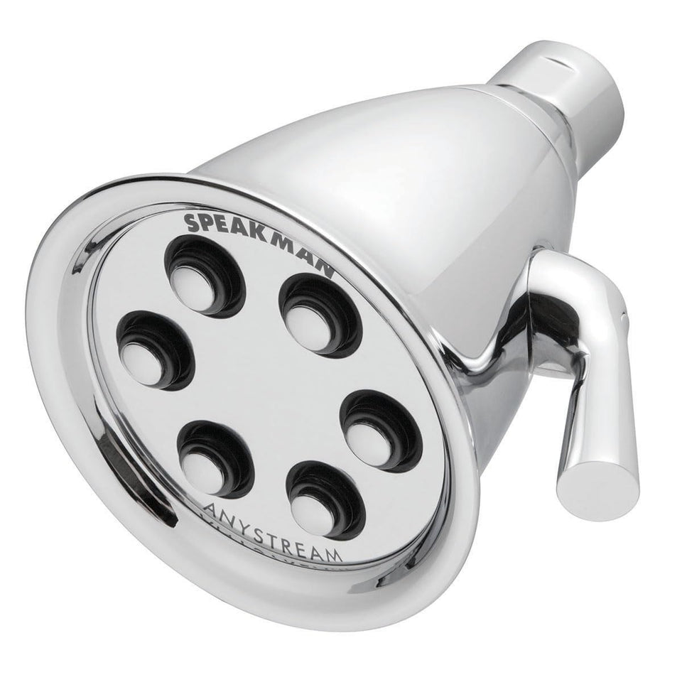 Speakman Icon Anystream 3-Spray Polished Chrome shower head with adjustable patterns for efficient rinsing