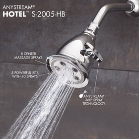 Speakman S-2005-HB-BC hotel Anystream showerhead offering 50 full-body sprays for comprehensive coverage.