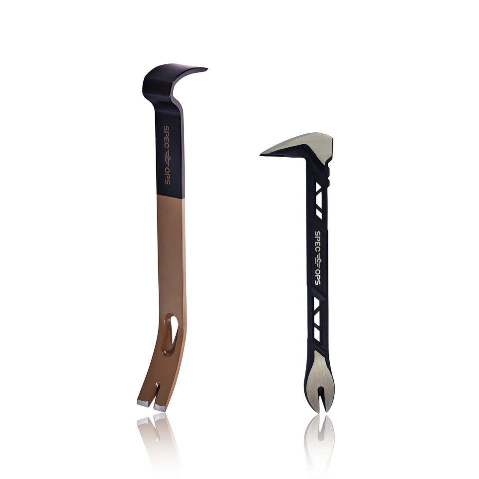 Spec Ops 10-inch cats paw pry bar in action for efficient nail extraction.