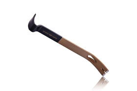 Spec Ops 15-inch flat pry bar with curved rocker end enhances leverage for stubborn nails.