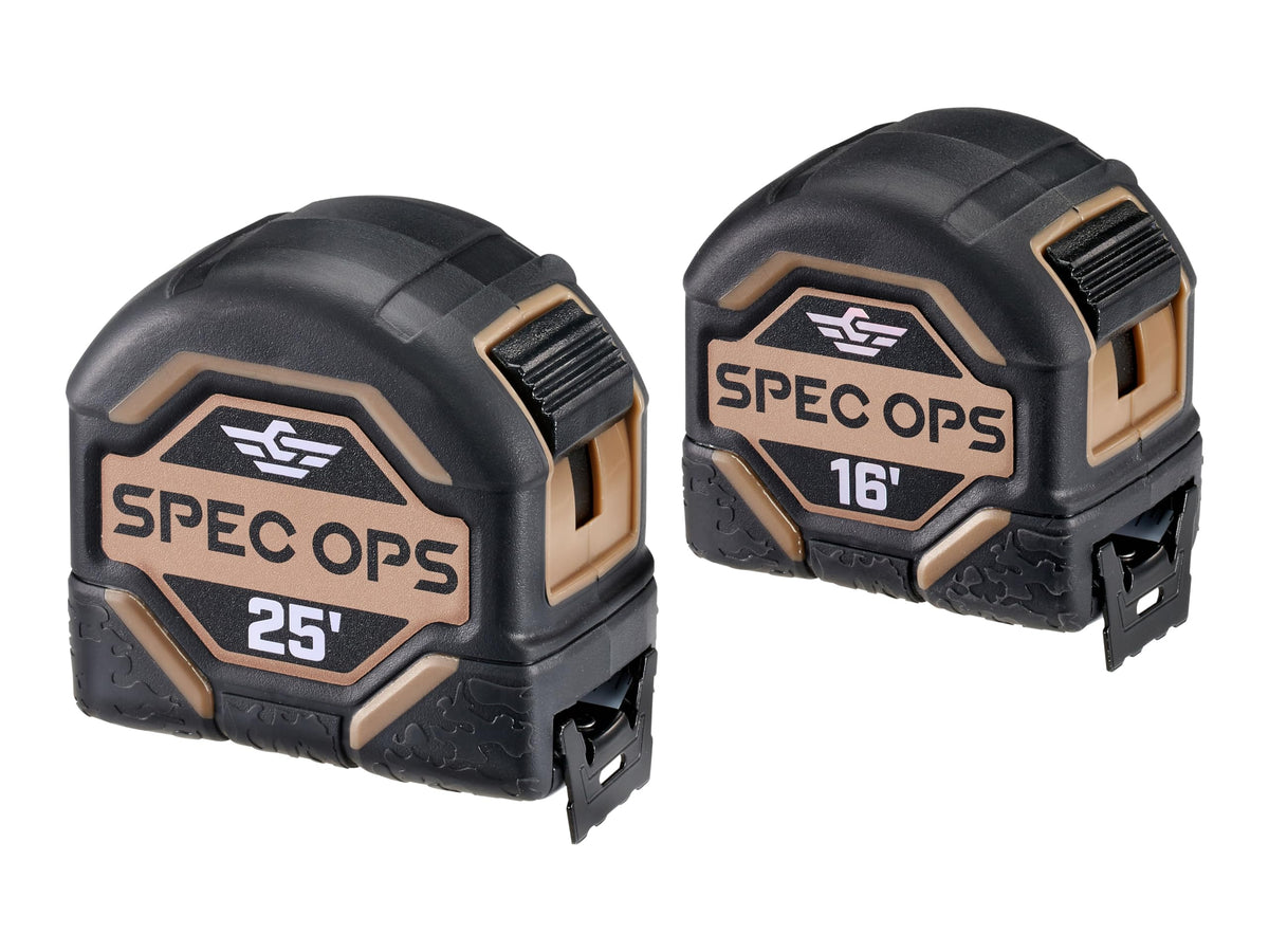 Spec Ops 16 and 25 tape measures with MIL-X blade for durable readings