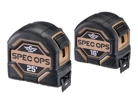 Spec Ops 16 and 25 tape measures with MIL-X blade for durable readings