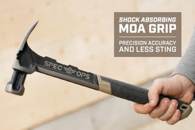 Spec Ops Nailing Hammer MOA grip absorbs vibration for comfortable use.