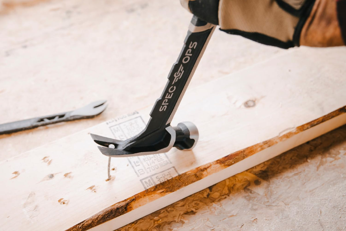 Spec Ops Nailing Hammer rip claw for easy nail removal in tight spaces.