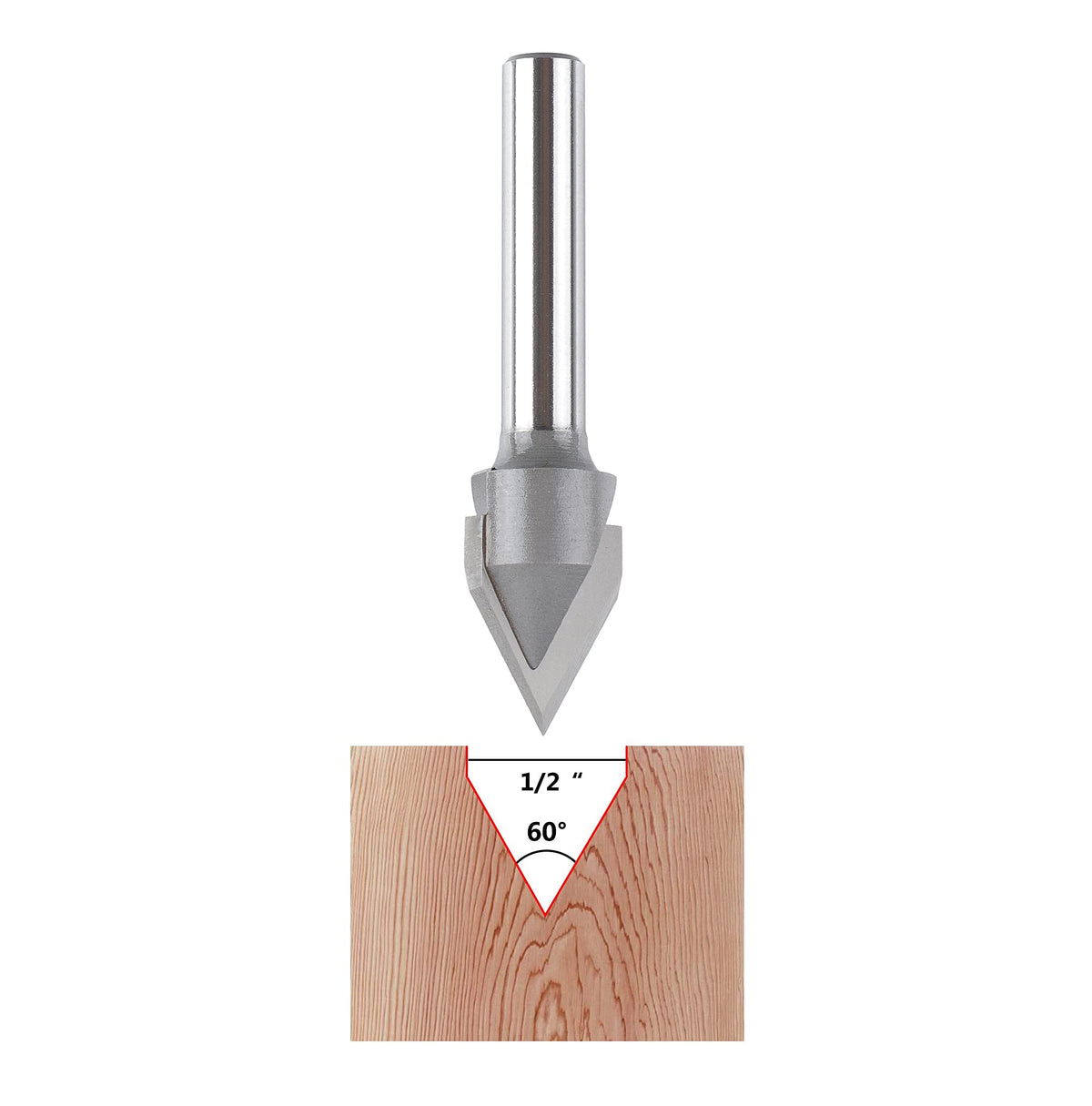 SpeTool 2-flute V-bit, 1/4in shank, stable carving for CNC projects.