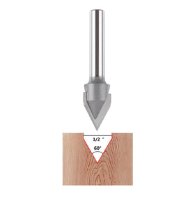 SpeTool 2-flute V-bit, 1/4in shank, stable carving for CNC projects.