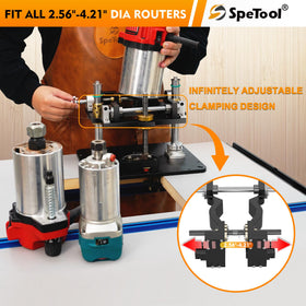 SpeTool Router Lift all-aluminum frame ensures durable stability during routing.