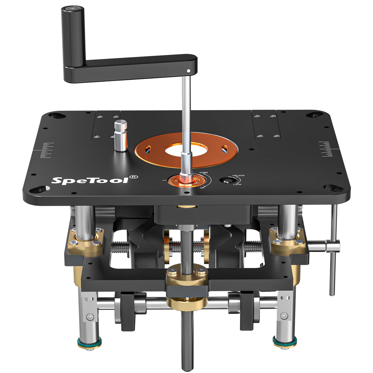 SpeTool Router Lift offers compatibility from 2.56 to 4.21 inches for versatile setups.
