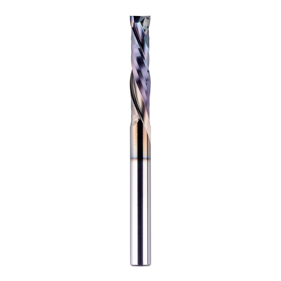SpeTool UP&Down compression bit close-up shows 1/4 inch shank and long cutting length for routing