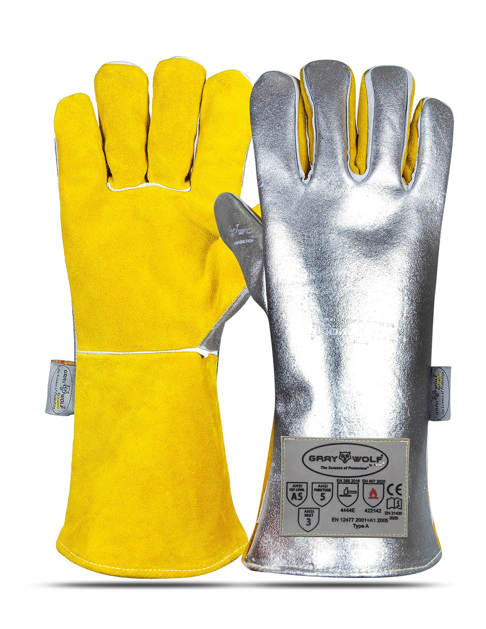 SpecxArmor GrayWolf glove palm view showing dexterous grip for welding