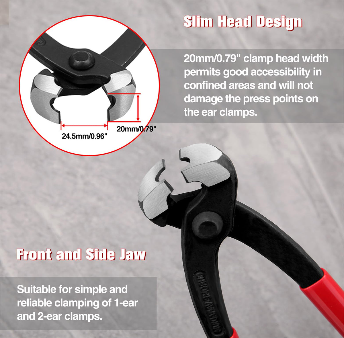 SPEEDWOX 9-inch ear clamp pliers with side jaw for tight-space clamping.