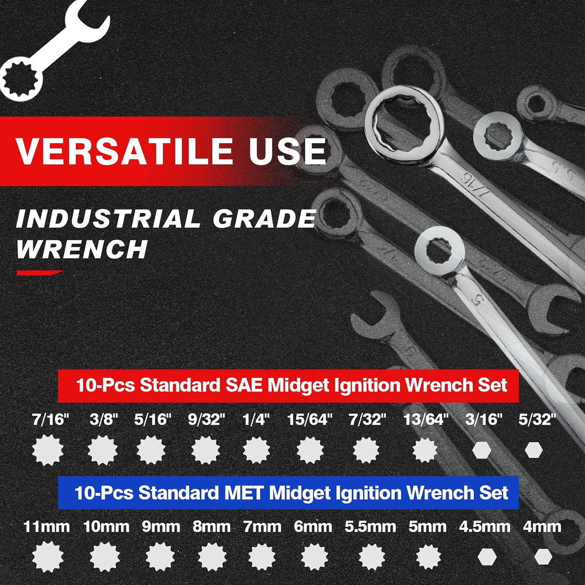 SpeedWox mini wrench set with SAE sizes 5-32in to 7-16in for automotive tasks.