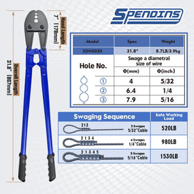 SPENDINS chrome-vanadium head close-up showing rugged construction for precise sleeve crimping.