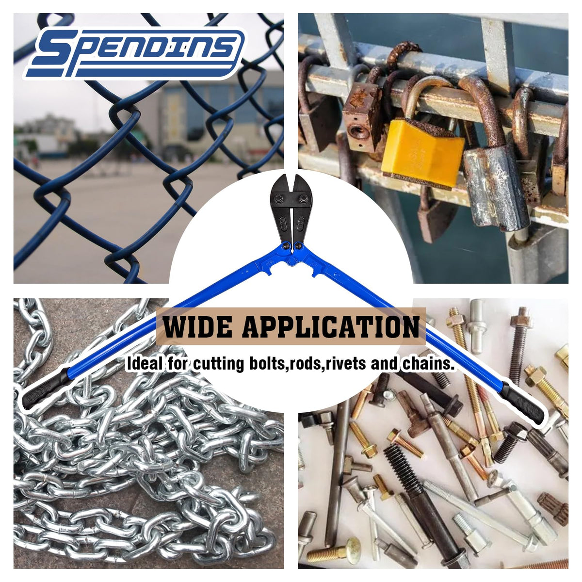 SPENDINS heavy-duty metal cutter supports wires, bolts, pipes and rods.