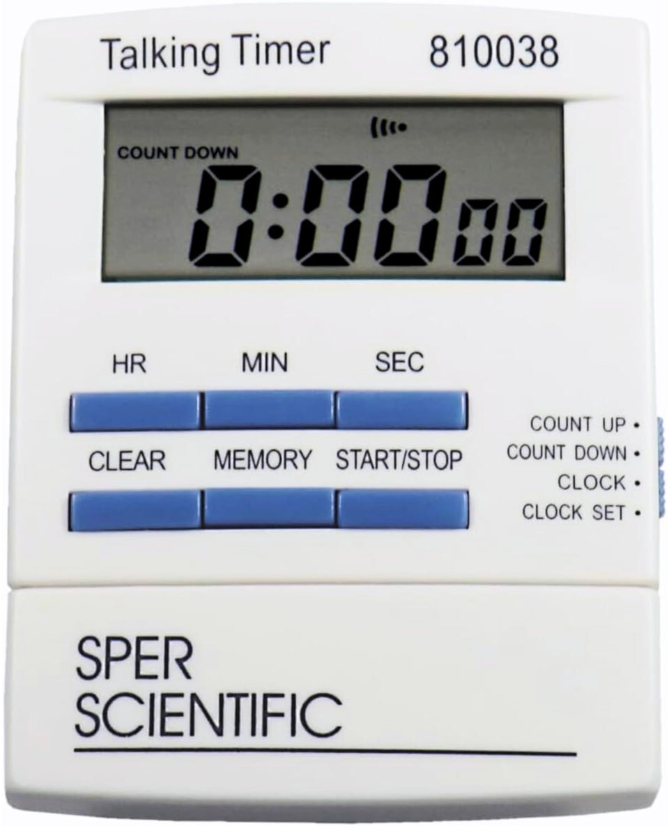 Sper Scientific talking timer front view with clear audible lab alerts