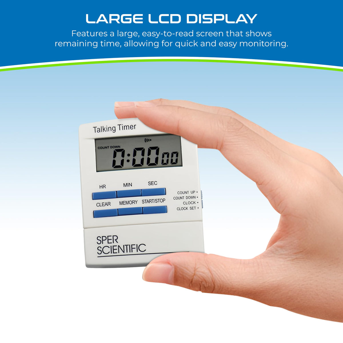 Sper Scientific timer with stand and magnet for versatile bench placement