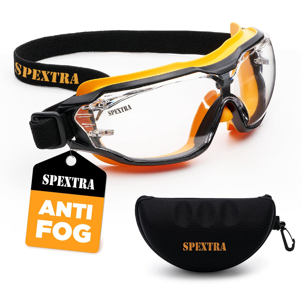 SPEXTRA safety goggles with anti-fog clear lens for steady visibility
