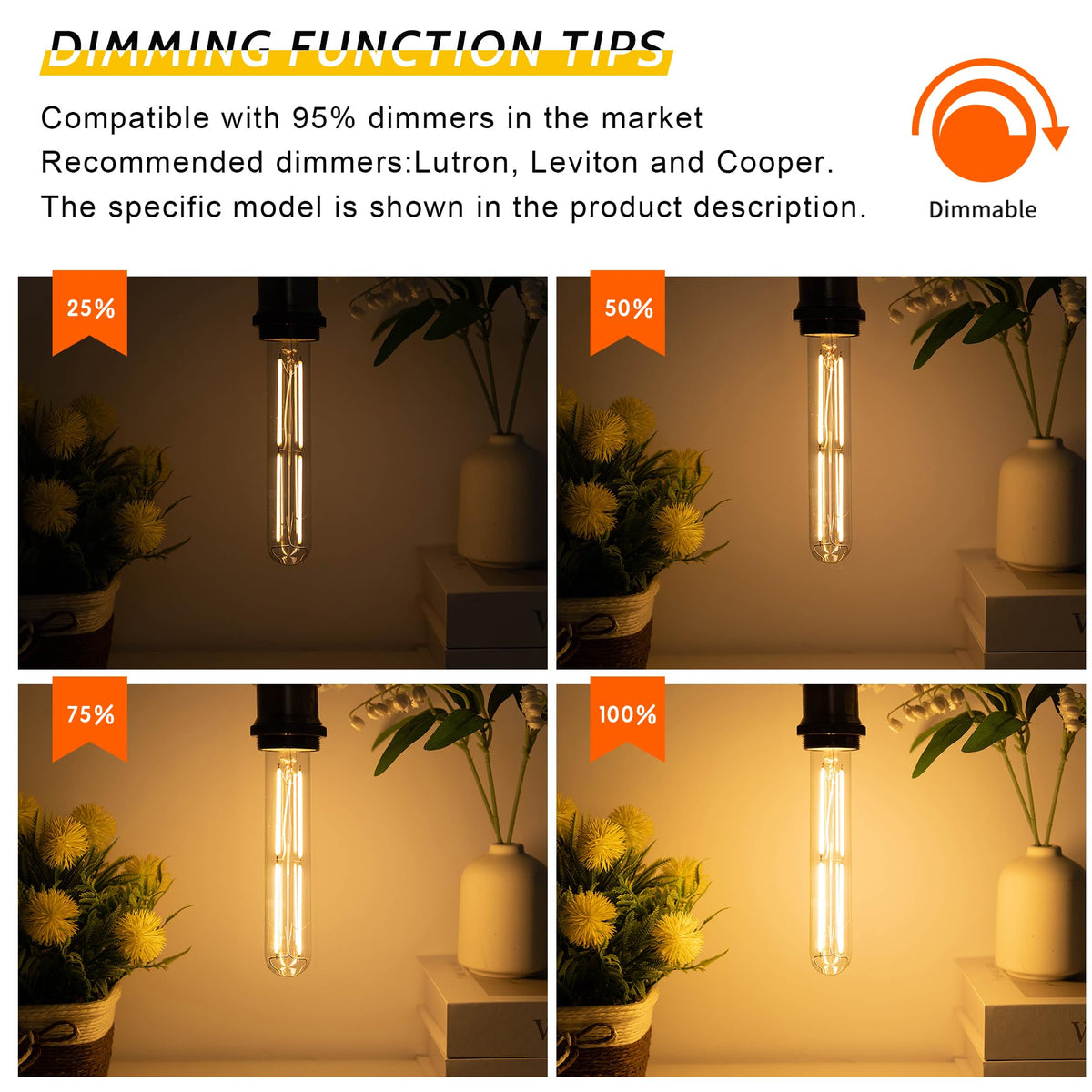Sphoon dimmable bulb shown with a dimmer switch for smooth control.