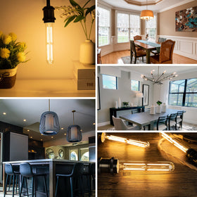 Sphoon long tubular bulb installed in wall sconce or pendant lighting.