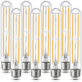 Sphoon tubular light bulb front view emitting warm glow for living spaces.