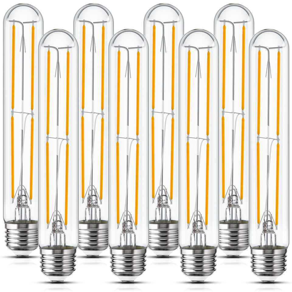 Sphoon tubular light bulb front view emitting warm glow for living spaces.