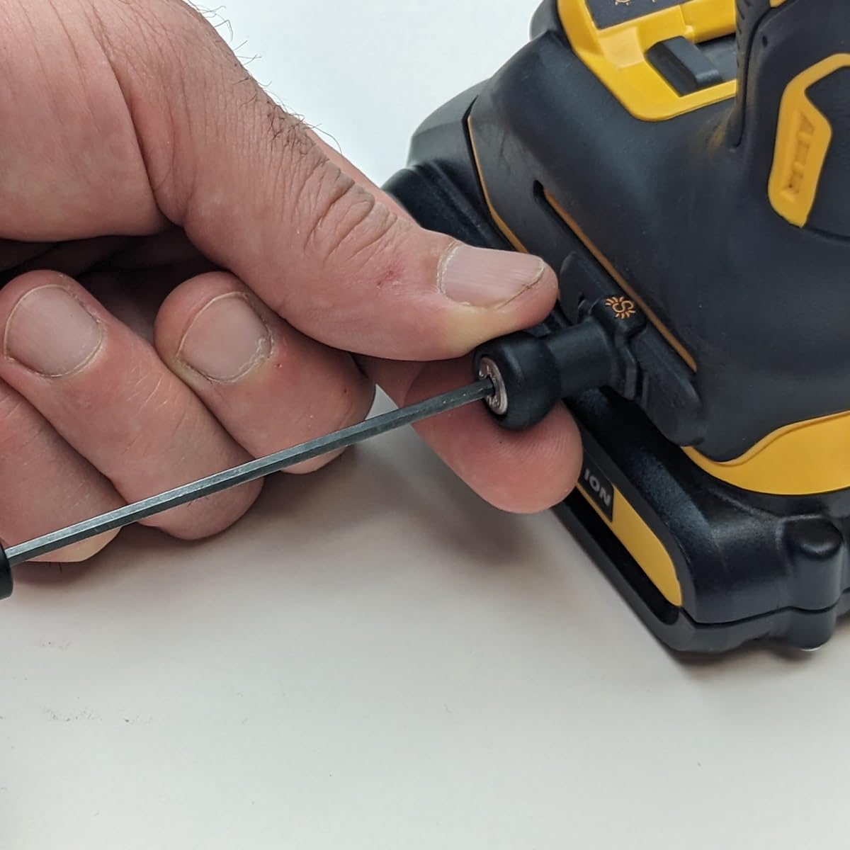 Spider drill pin installed on clip demonstrates fast attachment.