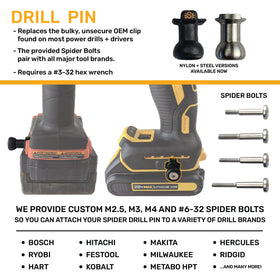 Spider drill pins included for universal compatibility and simple setup.