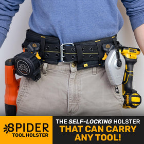 Spider Pro Tool Holster one-handed-access for both left and right-handed users.