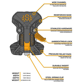 Spider Pro Tool Holster self-locking mechanism keeps tools secure during movement.