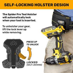 Spider Pro Tool Holster universal-fit clip works with most belts and waistbands.