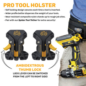 Spider Tool Holster Pro ambidextrous thumb lock in use