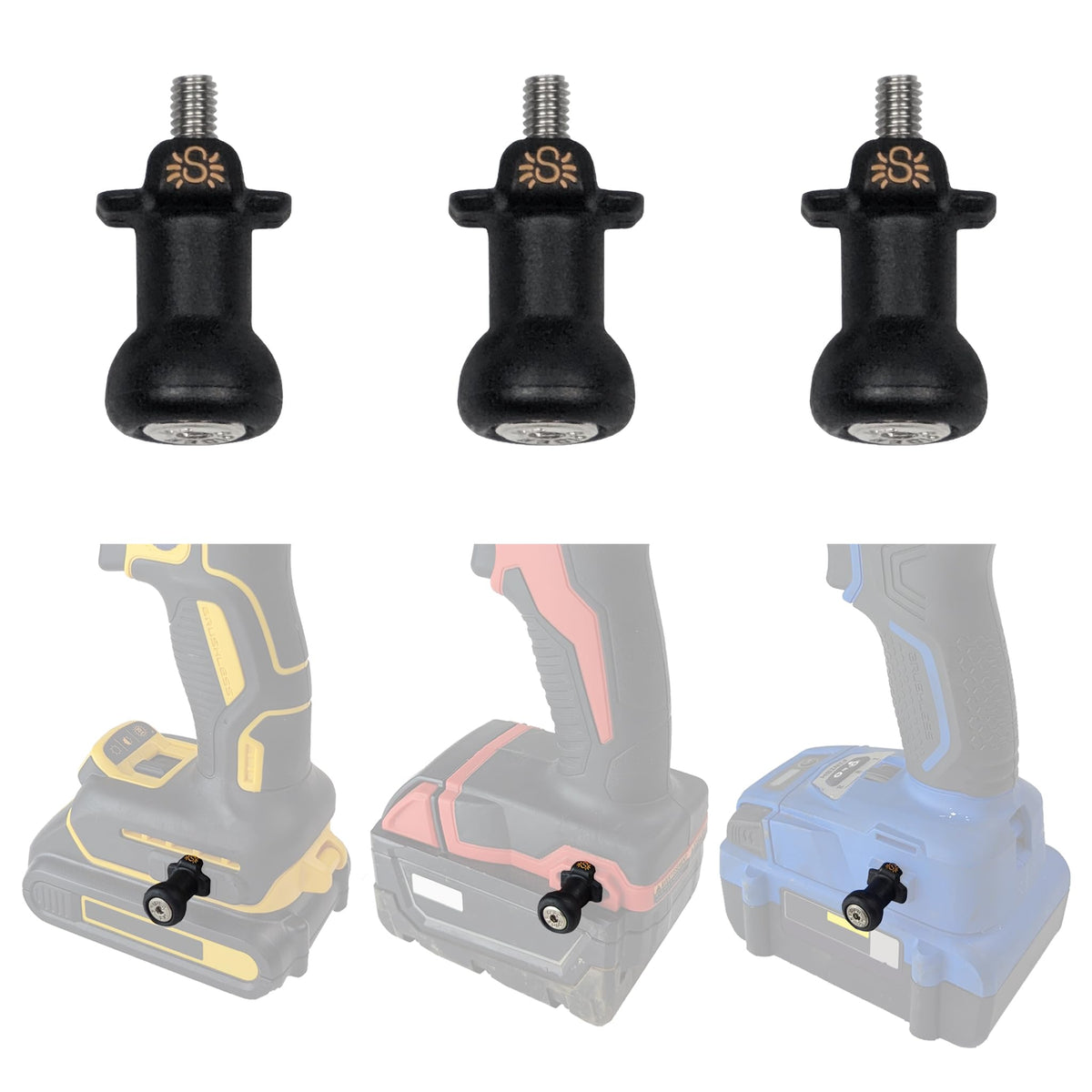 Spider Tool Holster side attachment secures on drills for quick access.