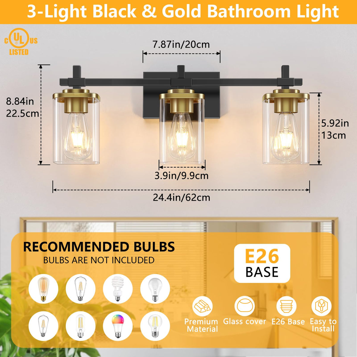 Spiglamm bathroom sconce with square glass shades adds refined task lighting