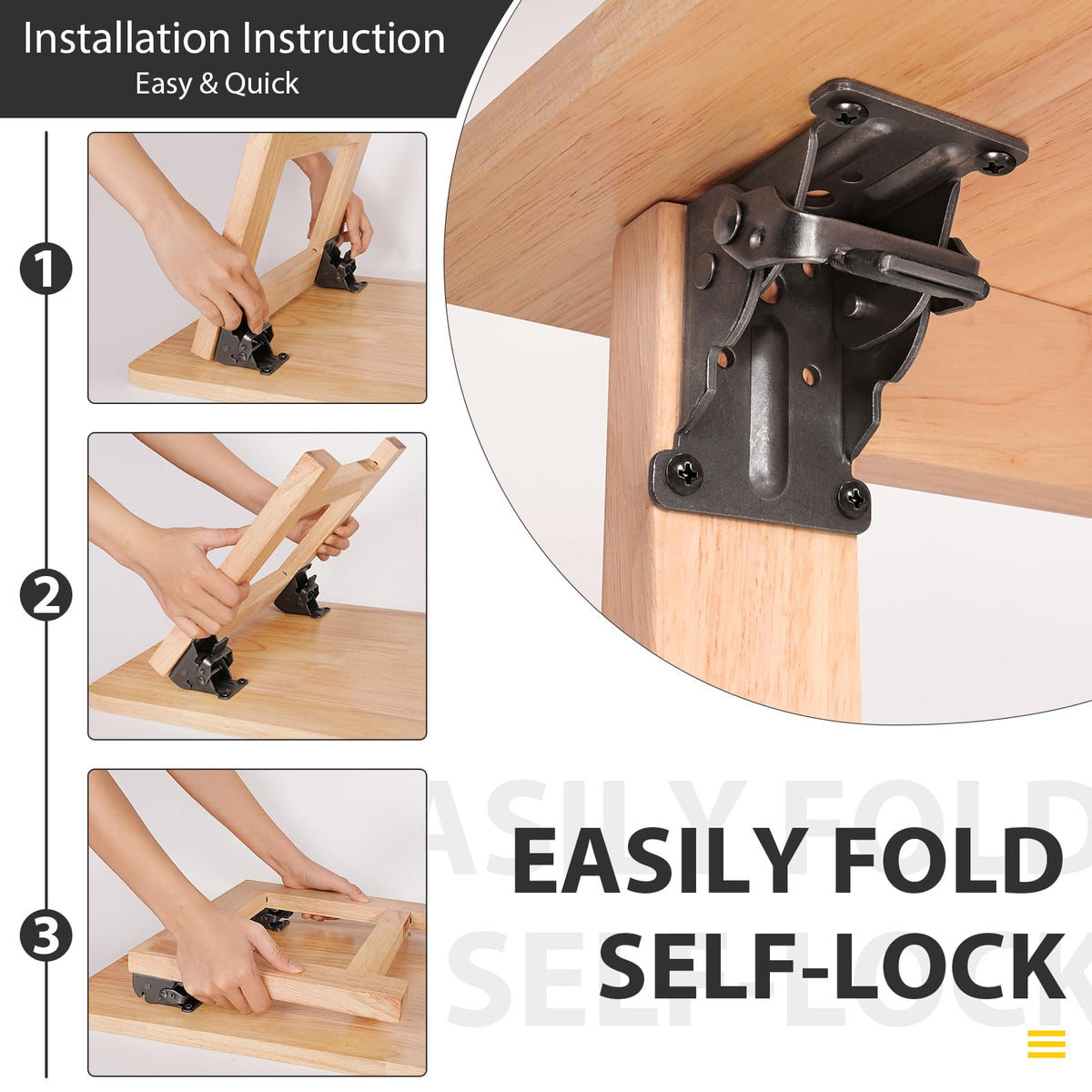 Spiglamm black steel folding bracket adds robust furniture support.