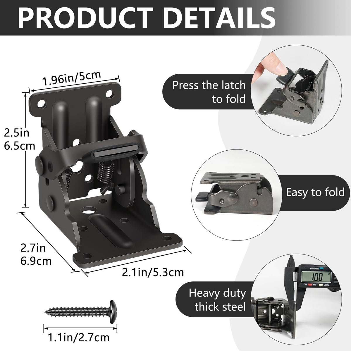 Spiglamm folding bracket with screws included for quick installation.