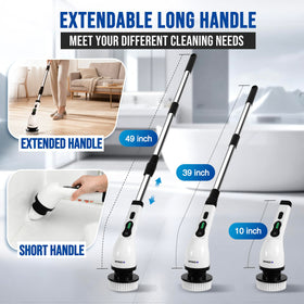 Spinzio cordless spin scrubber demonstrates battery-powered freedom in wet areas.