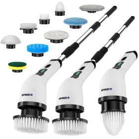 Spinzio electric spin scrubber with LCD display showing battery status for easy charging.