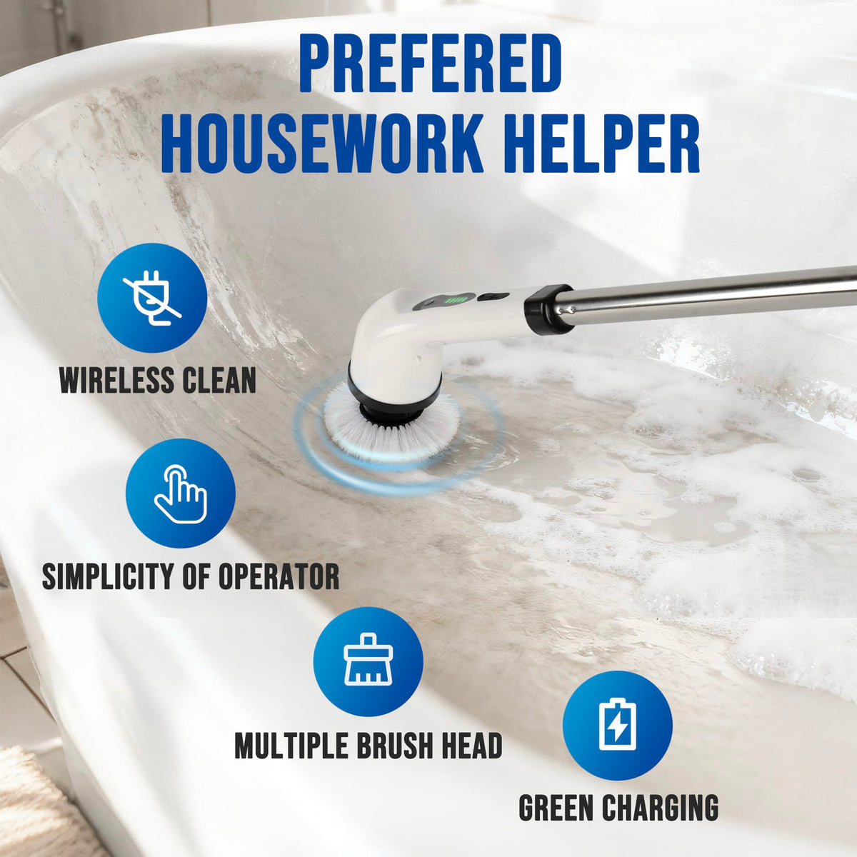 Spinzio extendable handle reaches high ceilings and corners with ease.