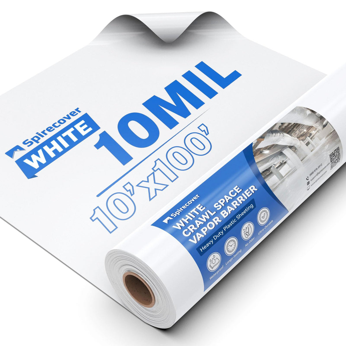Spirecover crawl space vapor barrier roll protects 1,000 sq ft from moisture.
