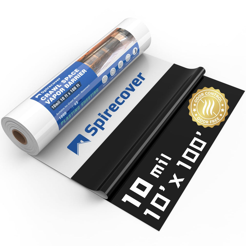 Spirecover crawl space vapor barrier in 10 mil film sealing moisture across 1,000 sq ft