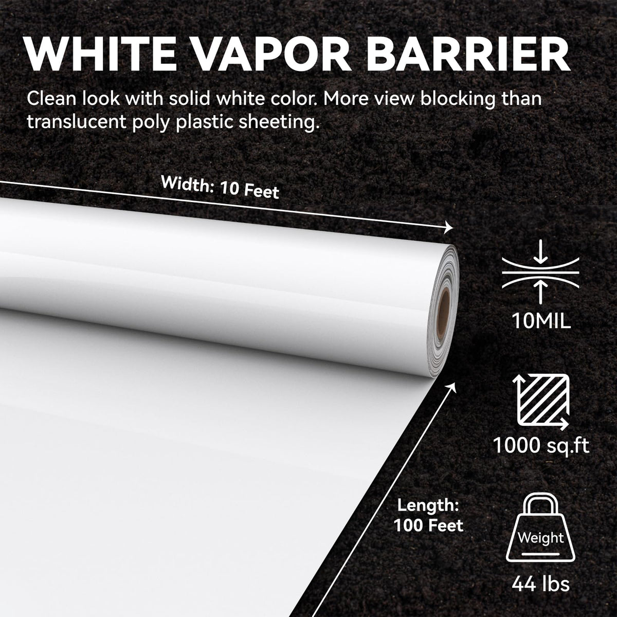 Spirecover heavy-duty 10 mil plastic sheeting for durable crawl space protection.