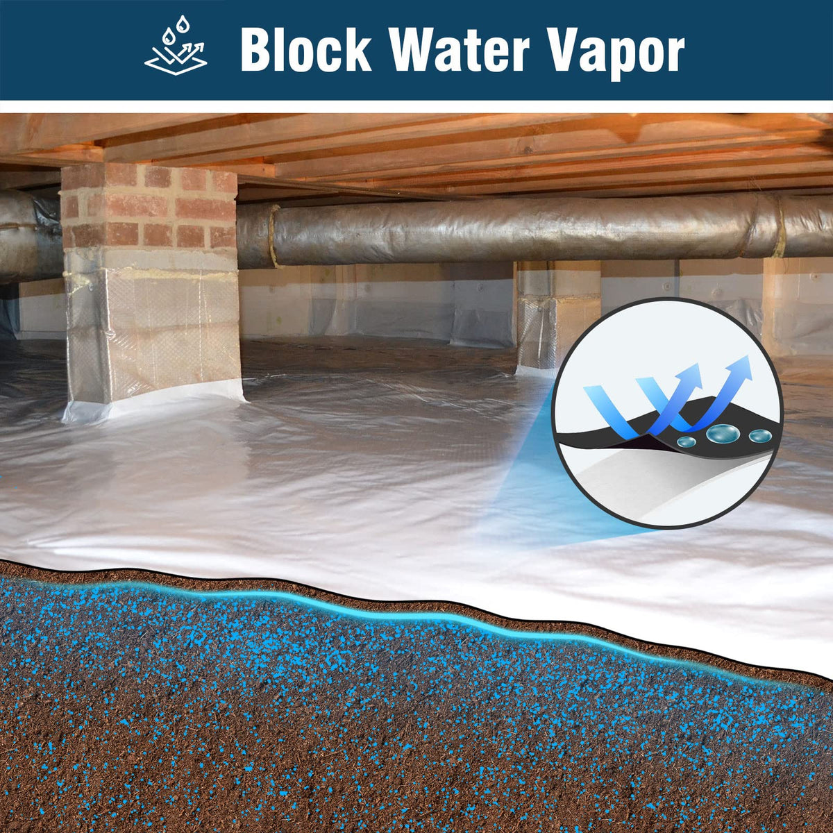 Spirecover panda film black and white surfaces block light and moisture for crawl spaces