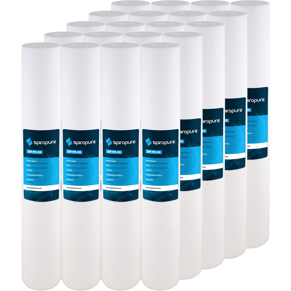 SpiroPure SP-P5-20 sediment filter front view showing 5-micron performance for clearer water.