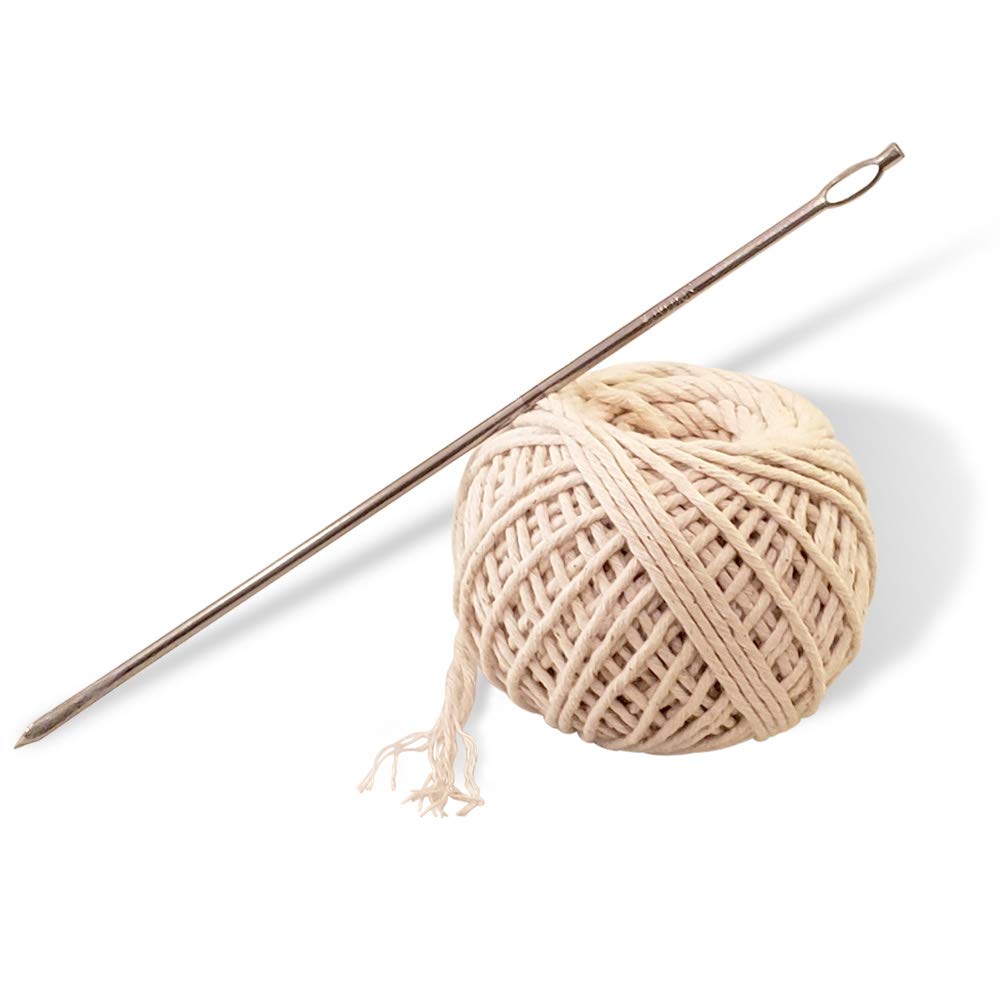 SpitJack meat-trussing-needle with 7-inch tip ready for secure roasting.