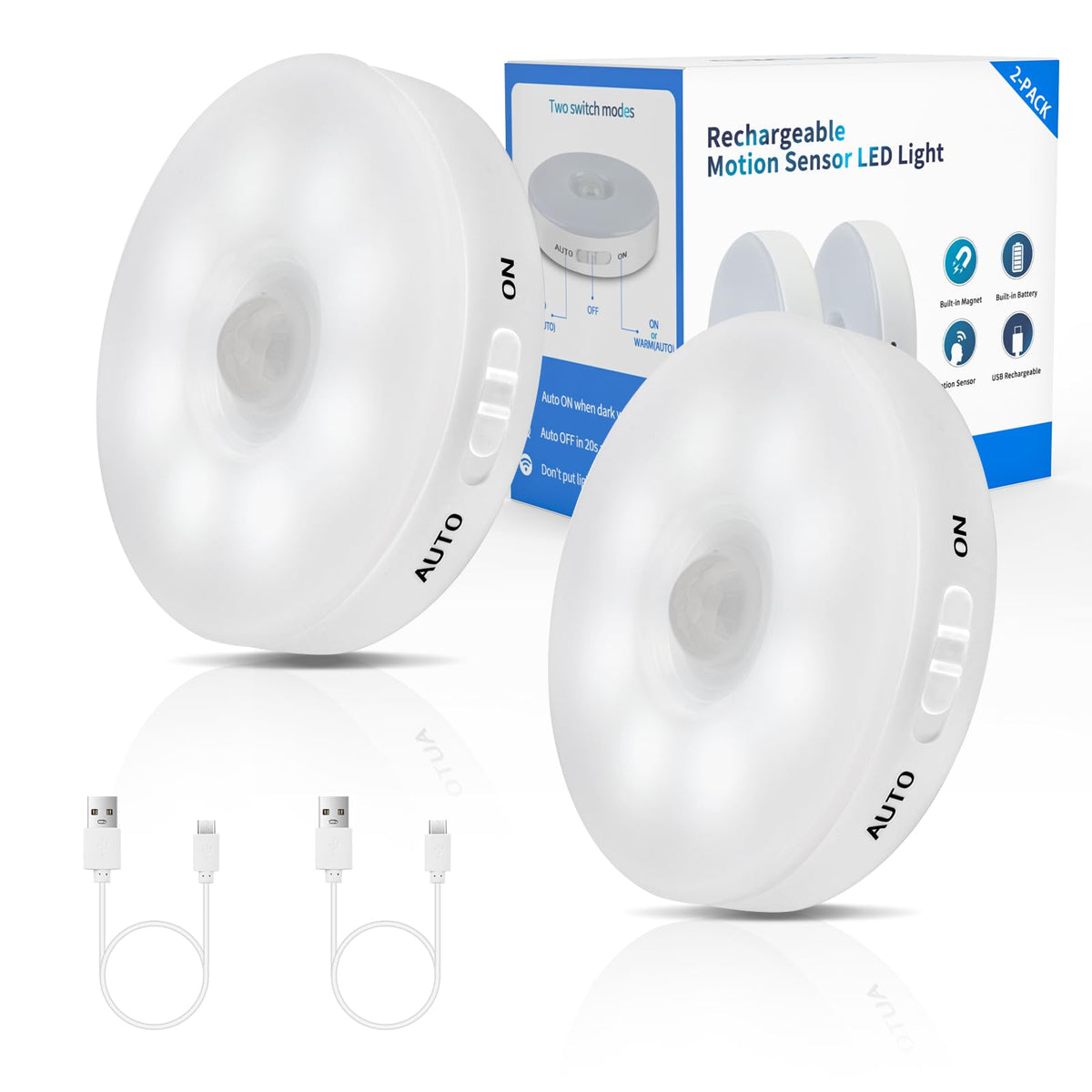 Splued improved LED motion sensor light in closet with motion-activated illumination