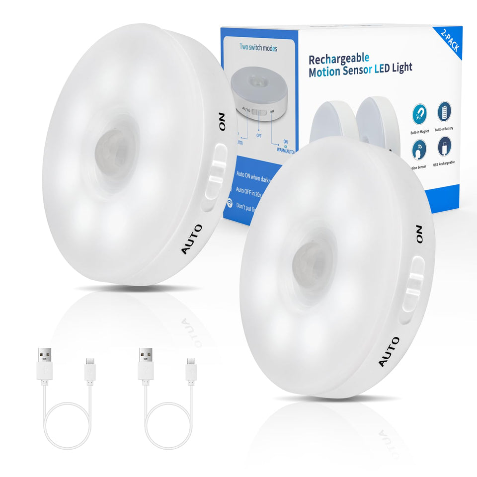 Splued improved LED motion sensor light in closet with motion-activated illumination