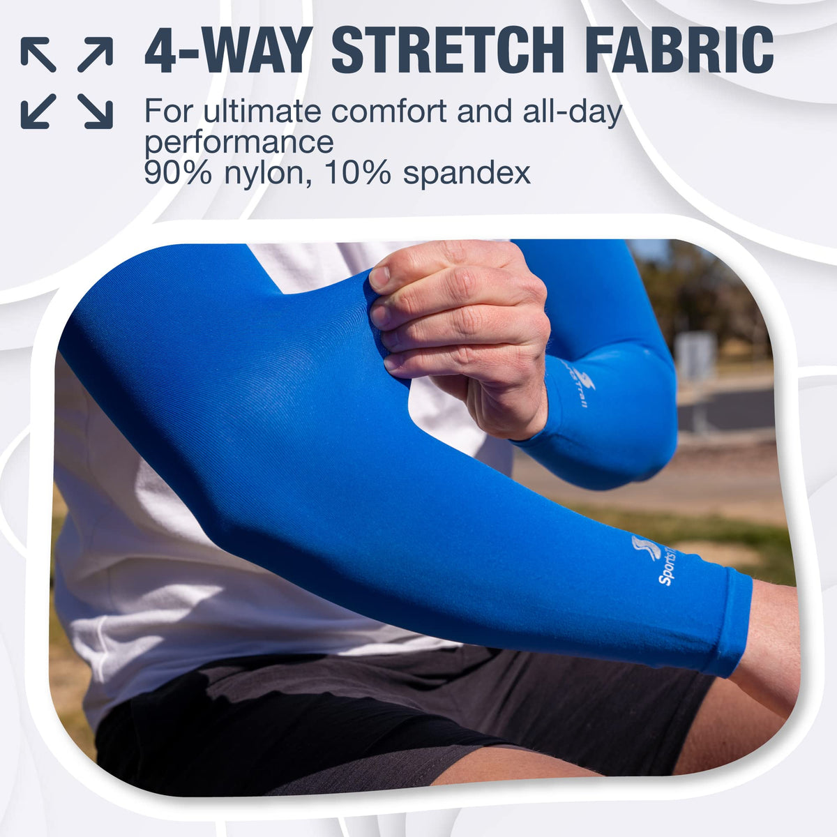 Sportstrail arm sleeve breathable fabric enhances moisture-wicking and quick-drying during workouts.